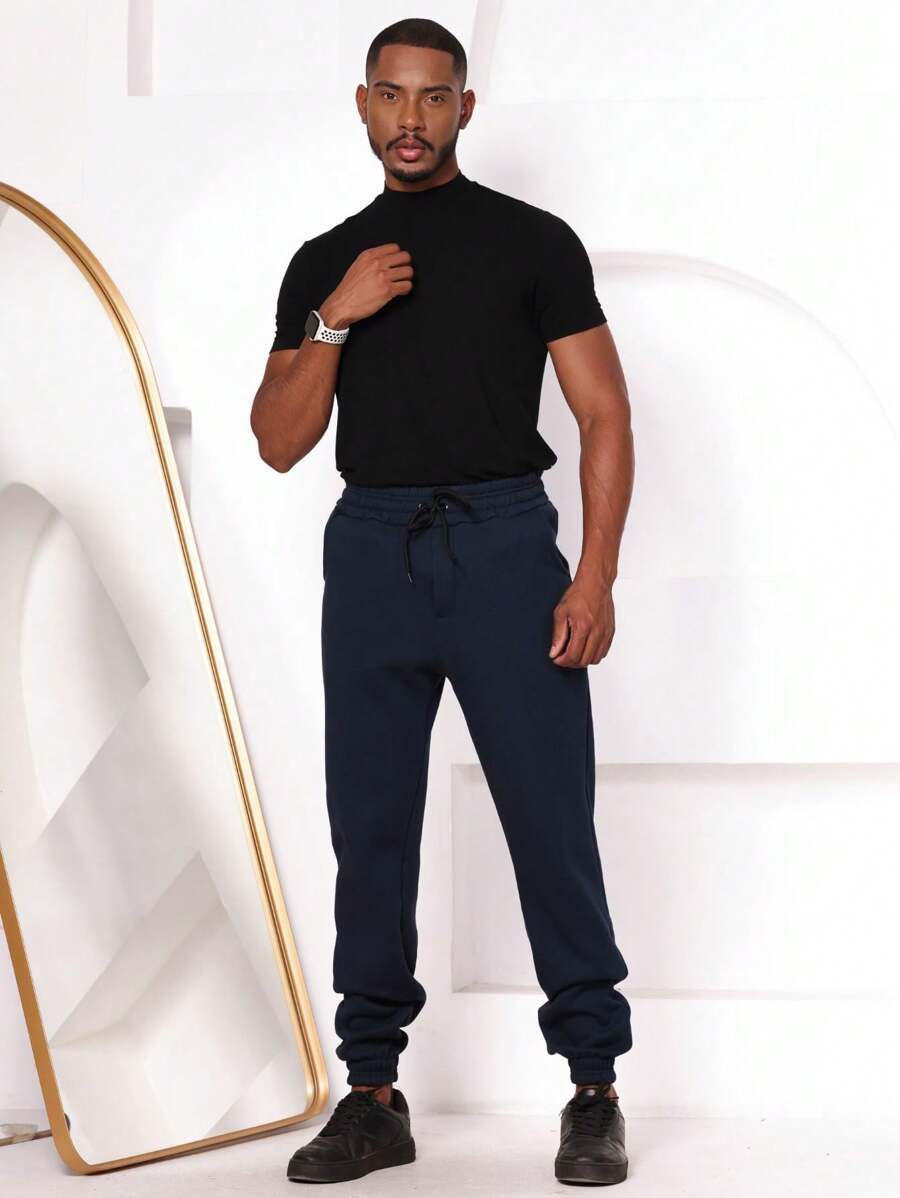 West Route Men's Skinny Jogger Sweatpants With 3 Pockets - Navy Blue - View 1