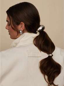 1个女士优雅时尚金属几何发圈，女士奢华马尾夹，简约独特发饰，半圆形马尾发圈，适合夏季海滩度假发圈、马尾发圈、发绳、橡皮筋发圈、发圈、发绳、弹性发圈、发饰 - 銀色 - 查看 2