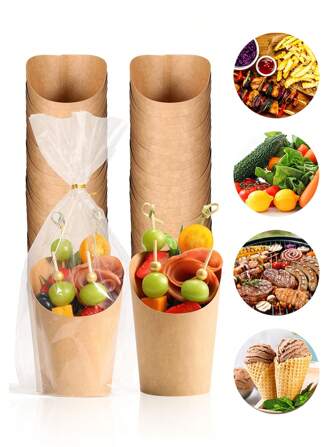 25/50 件 - 熟食杯、适用杯子、牛皮纸锥形杯、多用途一次性杯子、纸锥牛皮纸容器、生日派对用品、适用于各种场合外卖、家庭户外储物盒、生日派对、婚礼托盘、圣诞节、万圣节和其他节日的纸锥