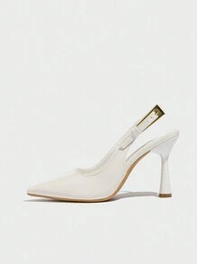 女士尖头细高跟鞋伴娘礼服鞋，新款时尚优雅包头白色高跟凉鞋 - 白色 - 查看 4