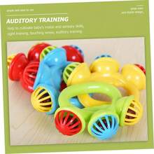 手持摇铃玩具，婴儿彩色振动三头手摇铃，舒缓手持铃铛，舒缓装饰塑料（头部颜色随机） - 手搖鈴 - 查看 3