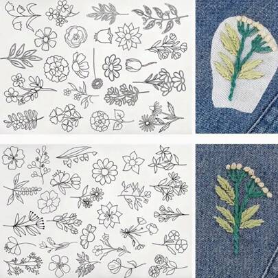 1pc DIY Embroidery Stabilizer Paper - Includes 50pcs New Handmade Embroidery Flower & Leaf Patterns, Self-Adhesive Embroidery Assist Sheets, Suitable For Sewing Enthusiasts