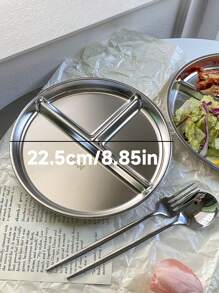 1 pieza Plato de comida de acero inoxidable 304, bandeja de almuerzo con dieta con porciones, plato de servir antideslizante de 3 compartimentos para pérdida de peso, fitness, embarazo, regalo de Navidad - Multicolor - Ver 3