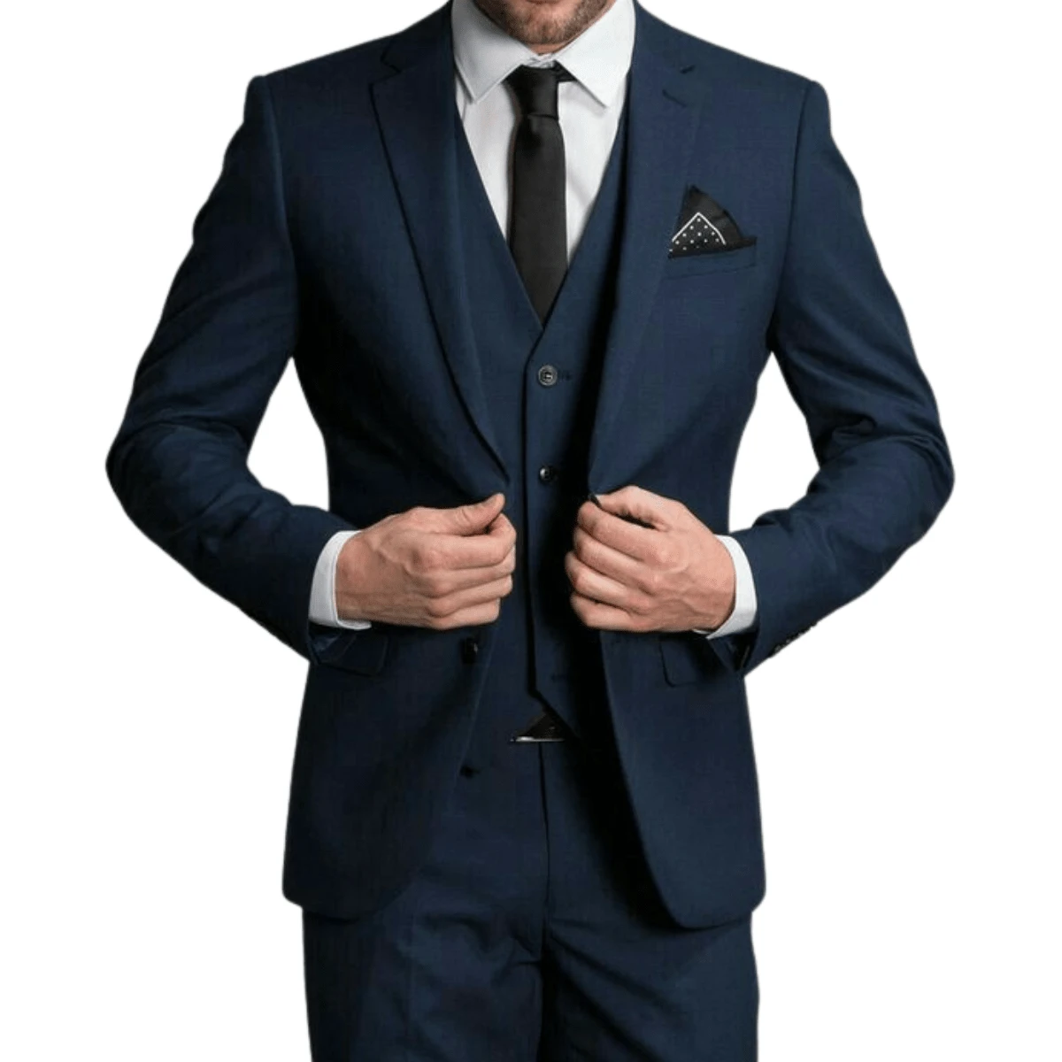 Complete Executive Luxury Slim Suit (Pants + Blazer + Vest) - Navy Blue - View 1