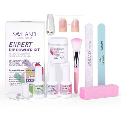  Saviland Dip Powder Nail Kit Starter: 60g/2.1oz Larger Capacity Clear Dip Powder With Dip Powder Liquid Set Dip Base Activator And Top Coat Dipping Powder Starter Kit For Franch Nails Manicure Salon