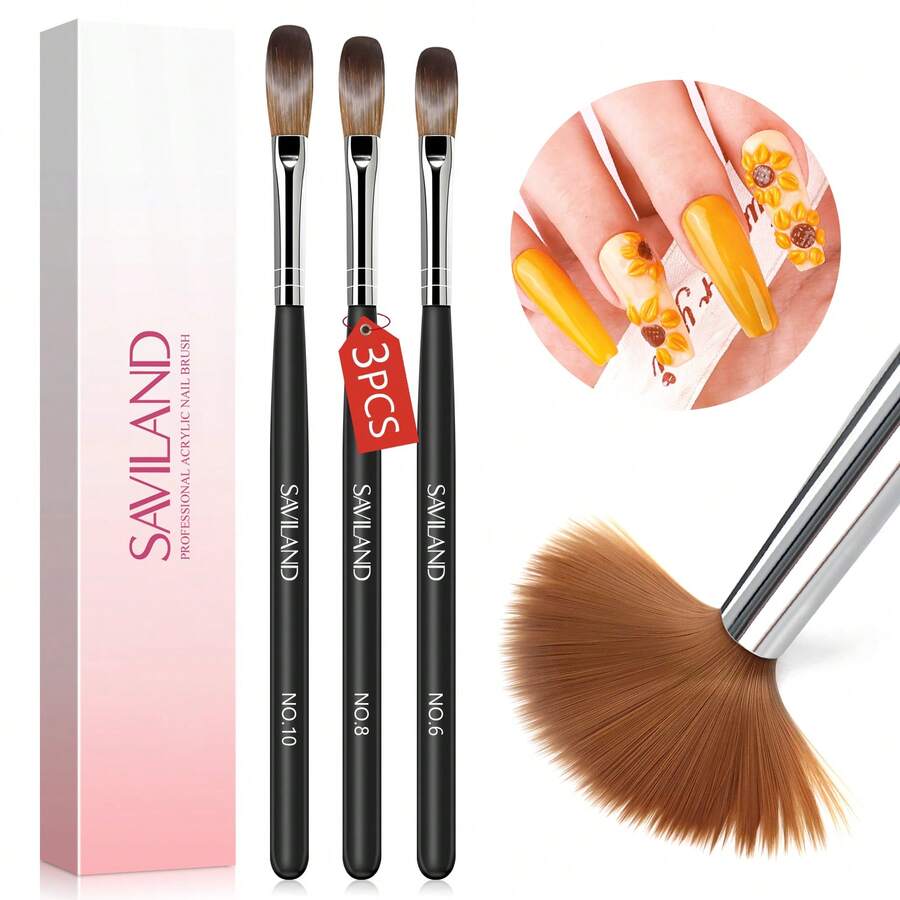 Cọ làm móng tay Acrylic chuyên nghiệp SAVILAND: Cọ làm móng tay cỡ 6,8,10 dùng để đắp bột Acrylic, cọ làm móng hình tròn màu đen có tay cầm chắc chắn, dụng cụ làm móng, khắc móng, nối dài móng cho tiệm làm móng tại nhà - màu đen - Xem 1