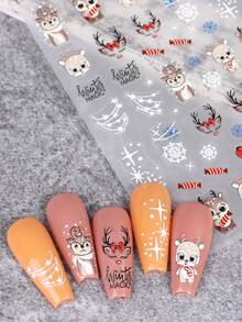 卡通鹿饼干人 5D 圣诞浮雕指甲贴纸 2 件白色几何线条星星糖果雪花蝴蝶结心形麋鹿彩色姜饼人 DIY 可爱冬季圣诞节雕刻自粘贴花滑块美甲装饰 - 彩色 - 查看 8