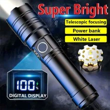 KENSUN 1PC High Power LED Flashlight Powerful Tactical Torch USB Rechargeable Strong Light Lantern Waterproof Digital Display Long Range Lamp For Hiking Camping Fishing Running Work Car Outdoor Emergency Self Defense - Black - View 2