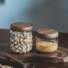 Glass Food Storage Containers With Airtight Wooden Lids, Glass Jars For Home & Office Use, Clear Glass Canisters For Tea, Coffee Beans, Nuts, Spices, Sugar, Overnight Oats, Cereal, Rice, Candy Storage