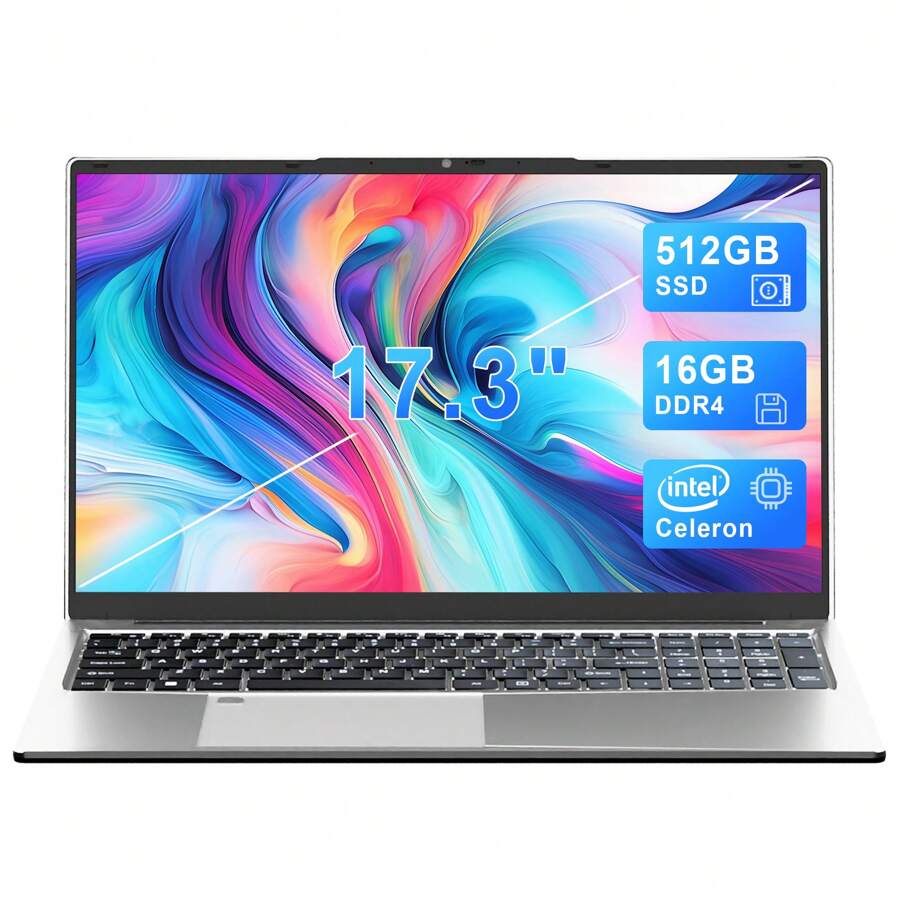 17.3" Windows 11 Pro Newest Laptop, 16GB RAM 512GB SSD Bussiness Laptop Computer With 4-Core Intel Celeron N5095, 1600x900 IPS Screen, Fingerprint Recognition, Backlit Keyboard - 銀色 - 查看 1