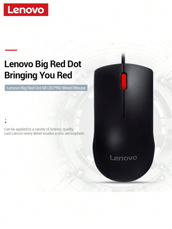 Lenovo Ratón Lenovo M120 Pro para portátil, accesorio universal con cable USB, para oficina, juegos, PC