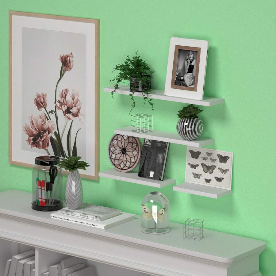 Kit Of 4 MDF Shelves In Various Sizes - 白色 - 查看 1