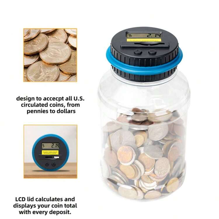 Tirelire électronique Nombre magique de la tirelire (sans batterie, certaines pièces sont envoyées au hasard, ne prend en charge que les dollars américains et les euros) - Multicolore - Voir 3