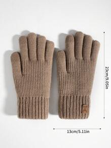 1pair Women Winter Dual Layer Thicken Warm Touch Screen Texting Gloves, Deer Antler Faux Leather Badge Design, Knit, Suitable For Party, Driving, Gaming, Cycling, Hiking, Writing Halloween