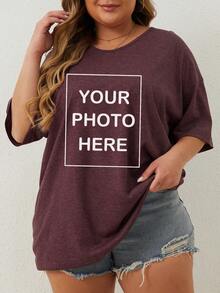 Camiseta personalizada de talla grande para mujer, sube la foto de tu amigo/familia/selfie/foto grupal/paisaje/mascota/logotipo, adecuada para Halloween, Navidad, cumpleaños, Día de San Valentín, Día del Padre, fiesta, aniversario, diseño personalizado - Burdeos - Ver 5