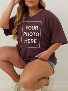 Camiseta personalizada de talla grande para mujer, sube la foto de tu amigo/familia/selfie/foto grupal/paisaje/mascota/logotipo, adecuada para Halloween, Navidad, cumpleaños, Día de San Valentín, Día del Padre, fiesta, aniversario, diseño personalizado - Burdeos - Ver 6