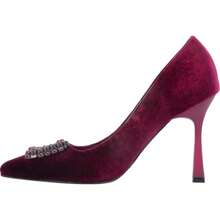 Zapatilla Terciopelo Con Herraje Tacón Alto 9cm Dama Color Vino - Rojo violeta - Ver 4