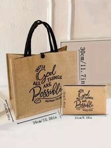 两件套基督教主题手提袋和化妆包，度假风字母设计，适合购物、婚礼、生日、海滩和假期，是送给家人和朋友的最佳礼物。