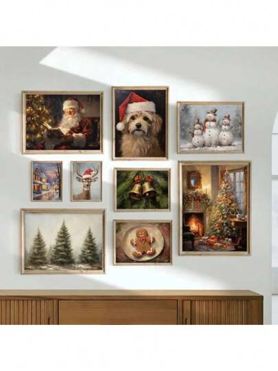 1 szt. Vintage Christmas Santa Portret Choinka Jeleń Zima Bałwan Sztuka Plakaty Płótno Malowanie Wydruki Ścienne Zdjęcia Wystrój Domu Bez Ramki, Dekoracje Świąteczne, Prezent Świąteczny