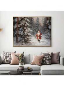 1 szt. Vintage Christmas Santa Portret Choinka Jeleń Zima Bałwan Sztuka Plakaty Płótno Malowanie Wydruki Ścienne Zdjęcia Wystrój Domu Bez Ramki, Dekoracje Świąteczne, Prezent Świąteczny