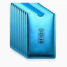 RFID 屏蔽卡夹套装，适用于信用卡、身份证和护照，铝箔磁卡保护套 - 藍色 - 查看 2