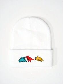 1pc Knitted Cap With Embroidered 3 Dinosaurs Design, Outdoor Warm Casual Winter Hat For Everyday Commute - Knitted Hat - View 2