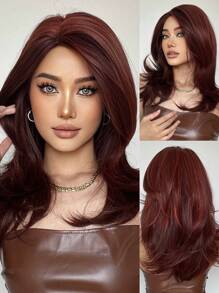 Glamorous Red Wine Wavy Wig - Heat-Resistant Synthetic Hair For Halloween Parties,Christmas Festival Wedding And Cosplay