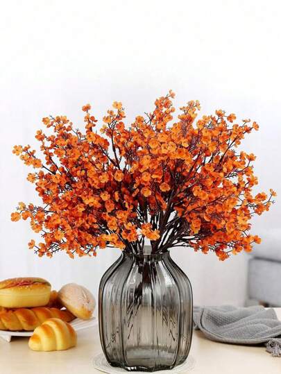 2 件/3 件橙色人造满天星花，散装，适用于 DIY 花束、厨房、办公室、卧室、餐桌中心装饰、圣诞装饰
