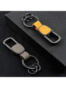 Customized Frosted Cowhide Metal Keychain Retro Vintage Leather Car Logo Key Chain Ring Laser Engrave Keyring For Men And Women - Coffee - View 6