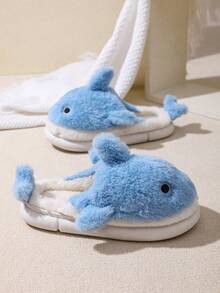 Dép nam Plush Shark, giày đi trong nhà ngoài trời ấm áp, đế dày chống trượt cho mùa đông - Màu xanh nhạt - Xem 4