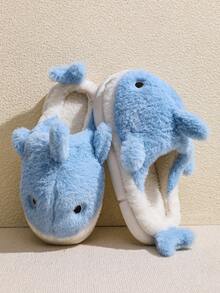 Dép nam Plush Shark, giày đi trong nhà ngoài trời ấm áp, đế dày chống trượt cho mùa đông - Màu xanh nhạt - Xem 6