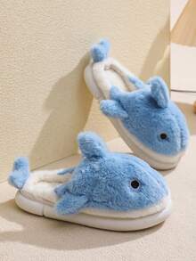 Dép nam Plush Shark, giày đi trong nhà ngoài trời ấm áp, đế dày chống trượt cho mùa đông - Màu xanh nhạt - Xem 7