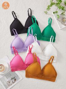 6pcs Women's Simple Seamless Wireless Comfortable Lingerie Bra, Fluorescent Colors - Multicolor - View 4