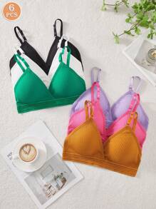 6pcs Women's Simple Seamless Wireless Comfortable Lingerie Bra, Fluorescent Colors - Multicolor - View 1