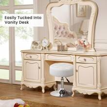 Fumahaus 16" Wide Vanity Stool For Makeup Room Mid-Century Button-Tufted Faux Leather Round Ottoman For Bedroom Luxurious Swivel Adjustable Foot Stool For Living Room Small Vanity Chair Room Decor - trắng - Xem 7