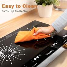 Disaenvir Portable Ceramic Hob 2 Zone, 3200W Plug In Electric Hob With Lock & Knobs & Touch Control, 56cm Built-In Cooktops For Hot Pot With Dual Zone, 9 Power Levels, 4 Hour Timer, 220-240V - Negro - Ver 4