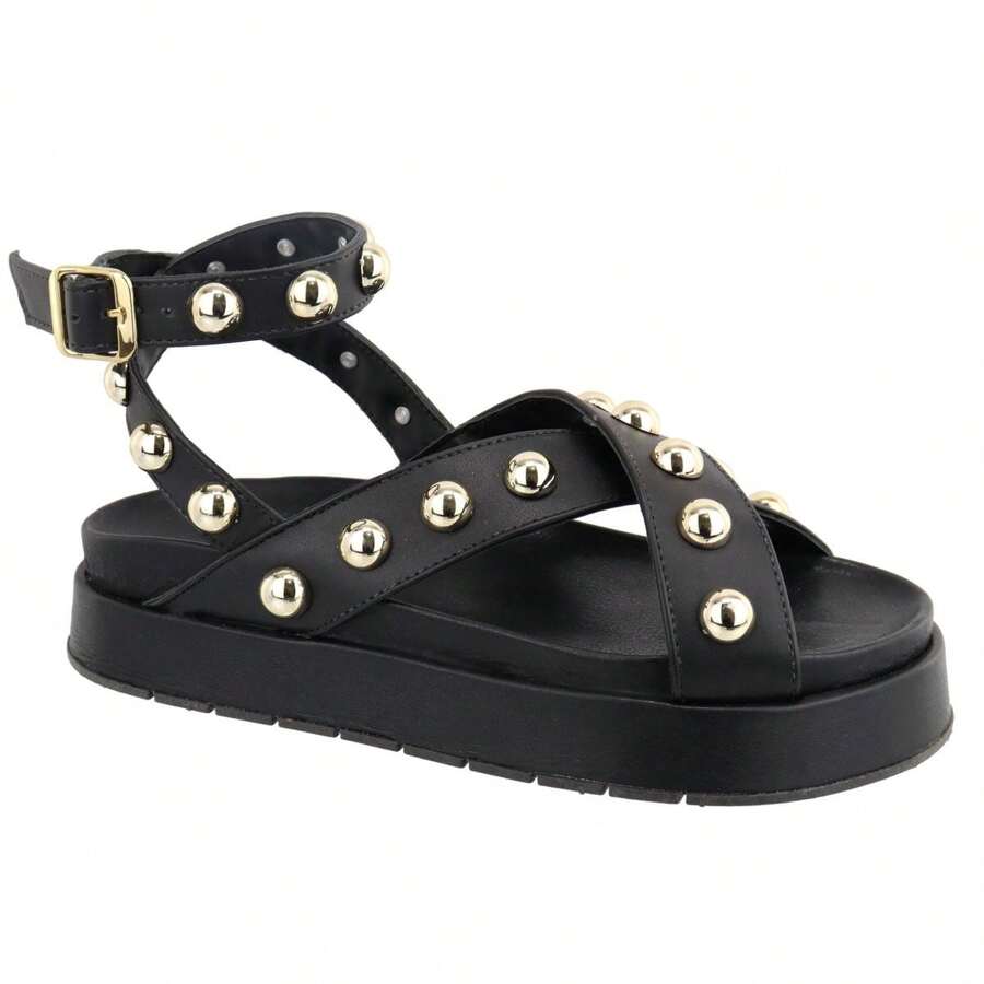 New Polka Dot Flatform Papete Sandal - màu đen - Xem 1