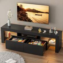 Furniwell TV Stand For TV Up To 70",Entertainment Center With LED Lights - Black - View 2