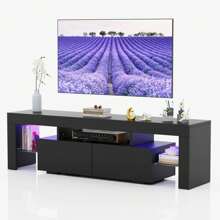 Furniwell TV Stand For TV Up To 70",Entertainment Center With LED Lights - Black - View 7