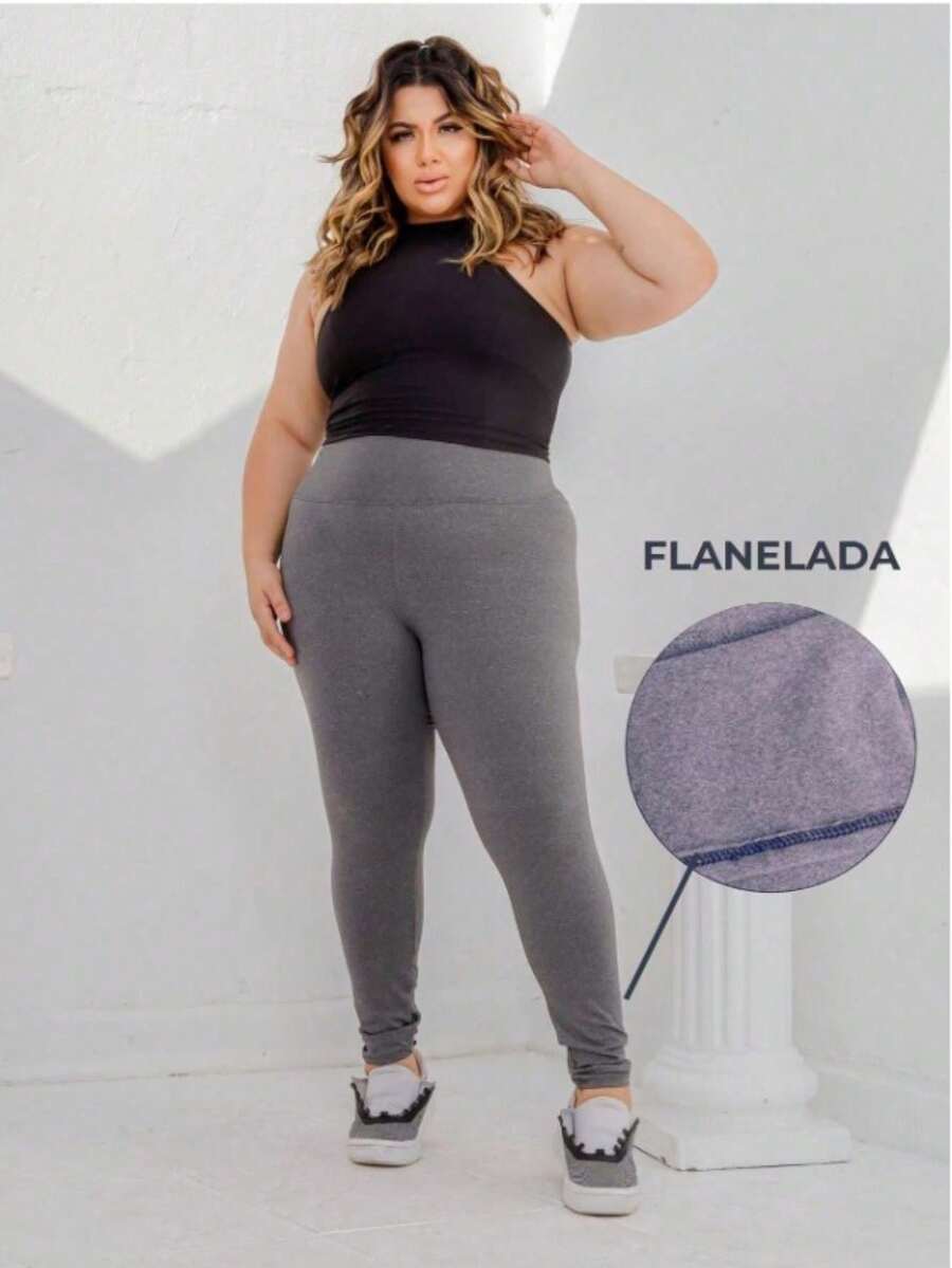 Plus Size Thick Flannel Lined Plus Size Legging Pants - Xám - Xem 1