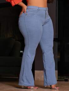 Women's Plus Size High Waist Jeans With Premium Elastane - Rửa nhẹ - Xem 4
