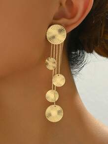 1pair New Design Circular Tassel Round Dangle Earrings - Yellow Gold - View 4