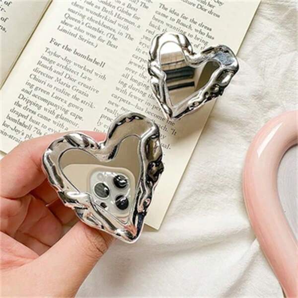 Soporte para teléfono en forma de corazón de espejo plateado 3D compatible con iPhone y teléfonos Android, regalo para cumpleaños, familia y amigos, agarre de teléfono deslizante, accesorios para teléfono