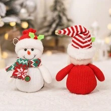 1 件/3 件圣诞装饰品，创意 3D 圣诞老人小雕像装饰，经典红白条纹围巾，雪人和驯鹿挂饰，适用于圣诞树、家居墙壁、派对、农舍装饰 - 彩色 - 查看 3