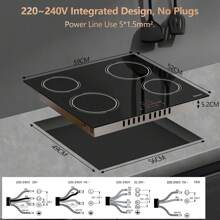 Disaenvir Ceramic Hob 4 Burners, Built In Electric Hob 6000W With Slide & Touch Control, 4 Zone Cooktop With Lock & Timer Control, 220-240V, No Plug - Black - View 7