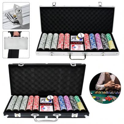  Froadp Poker Case 500 Chips Laser Poker Kit With 2 Poker Decks, 5 Dice, 3 Dealer Buttons (500 Chips)