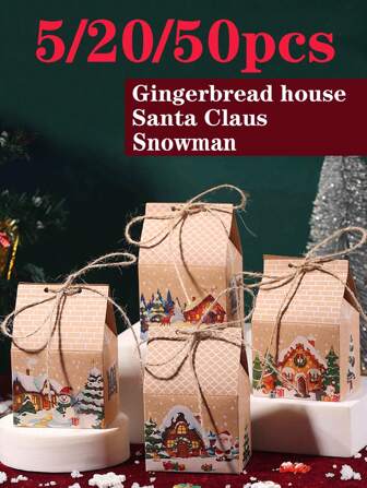 5/20/50pcs Christmas Paper Packaging Box, Bow Snow House Color Box, Suitable For Christmas Festival Wedding Candy Cookies Small Gift Packaging(11*7*5cm/4.3*2.8*2.5in) Christmas Decorations Christmas Decor Christmas Gifts Christmas Party Supplies Christmas Gift Bags Christmas Bags Christmas Stickers Christmas Christmas Decorations Christmas Pajamas Christmas Gifts Christmas Decor