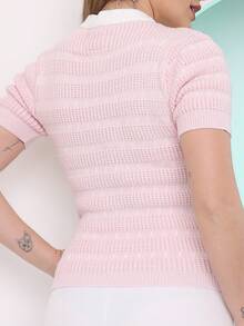 Women's Short Sleeve Blouse Modal Knit Dots Summer Fashion - 乾枯玫瑰色 - 查看 2