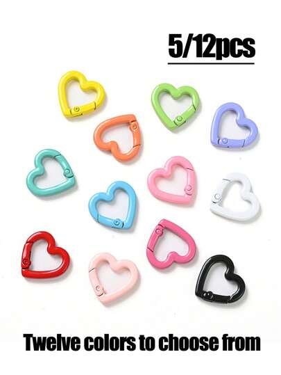5/12 件 - 十二种颜色的心形夹子：小型自锁钥匙扣，适合钓鱼、徒步旅行、旅行、居家、房车和露营，家居装饰钥匙扣饰品，适合女性的礼物