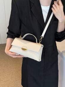 2025 modische Kontrast-Farbige Schulter Messenger Klein Quadratisch Umhängetasche für Frauen, vielseitig einsetzbar - Beige - Übersicht 8